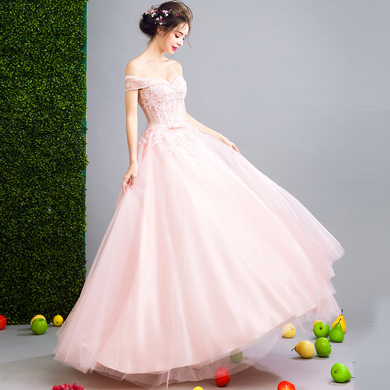 2017 A-line Princess Off The Shoulder Sleeveless Floor Length Prom Dresses Asd26996