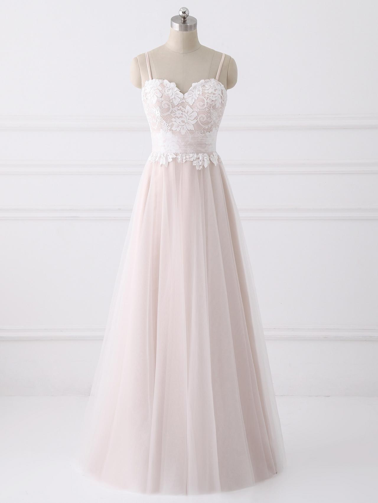2018 A- line Princess Spaghetti Strap Floor Length Prom Dresses ASD27044
