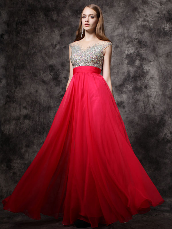 A-line Princess Illusion Neck Sleeveless Floor Length Prom Dresses Apd3122a
