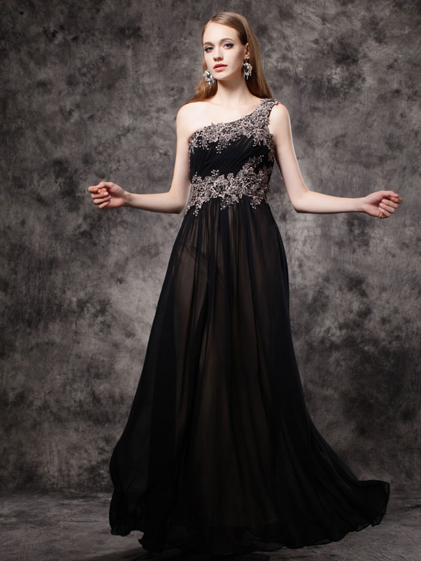 A-line Princess Asymmetric Neck Sleeveless Floor Length Prom Dresses Apd3123a