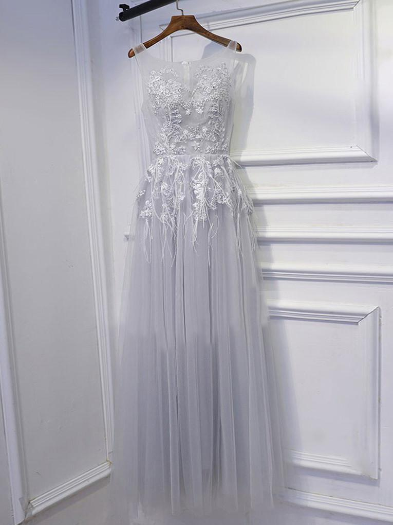 A-line Princess Scoop Neck Sleeveless Floor Length Prom Dresses Asd27065