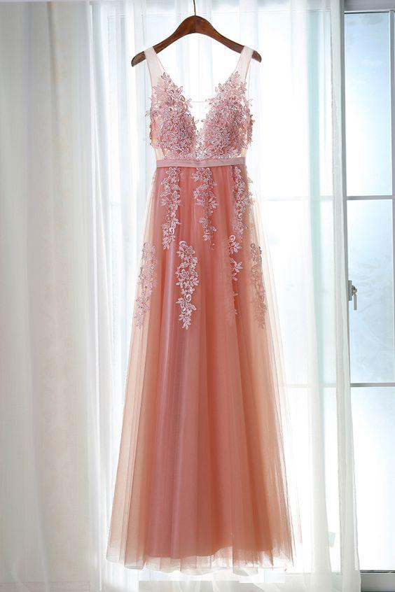 A-line Princess V Neck Sleeveless Floor Length Prom Dresses Asd27123