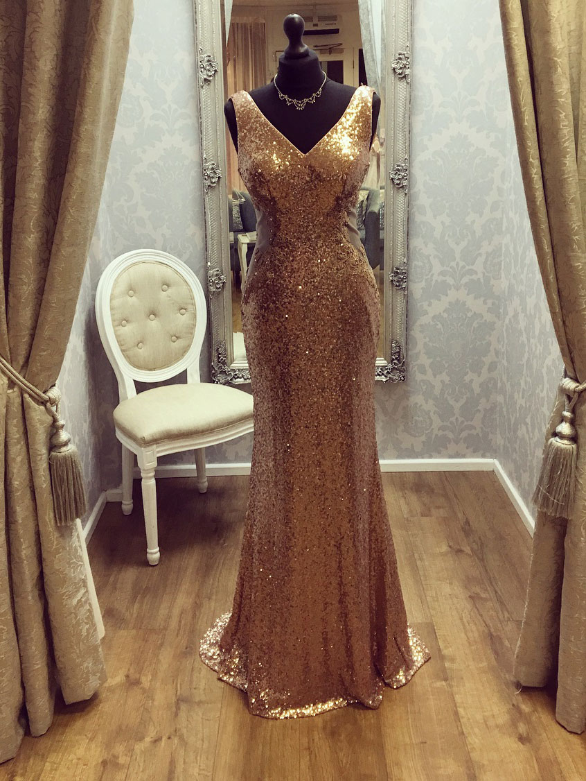 Gold Sequins Lace Mermaid Prom Dresses,v-neck Lace Formal Long Evening Gowns 3287