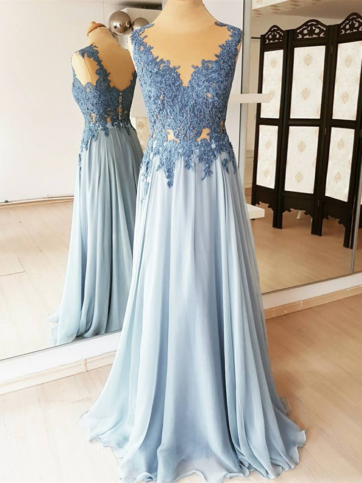 Fashionable Chiffon Jewel Neckline A-line Prom Dresses With Beaded Appliques