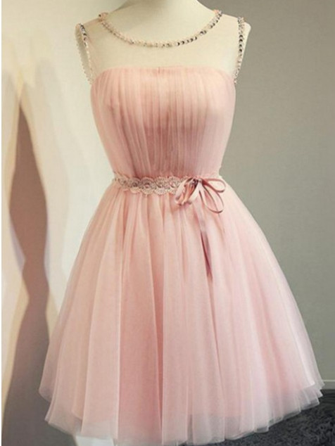 Eye-catching Tulle Scoop Neckline A-line Homecoming Dresses HD172