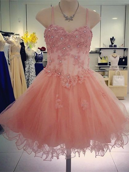 Glamorous Tulle Spaghetti Straps Neckline A-line Homecoming Dresse Hd243