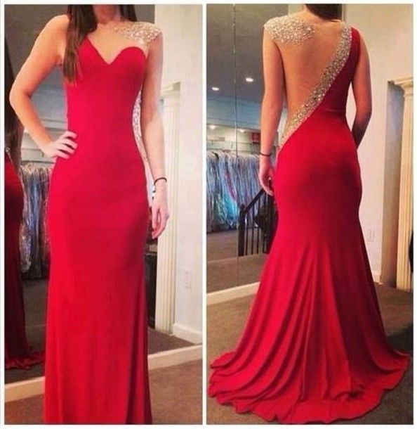 one shoulder red formal dress