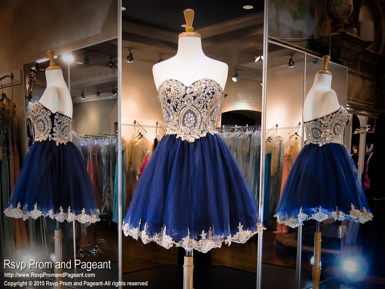 Sweetheart Neck Gold Lace Appliqued Homecoming Dress,navy Blue Tulle Short Prom Dress 1598