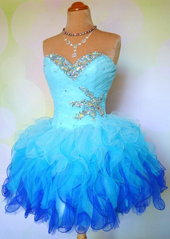 Ombre Homecoming Dresses,sweetheart Neck Sweet 16 Dresses,tulle With Beaded Short Prom Dresses 1528