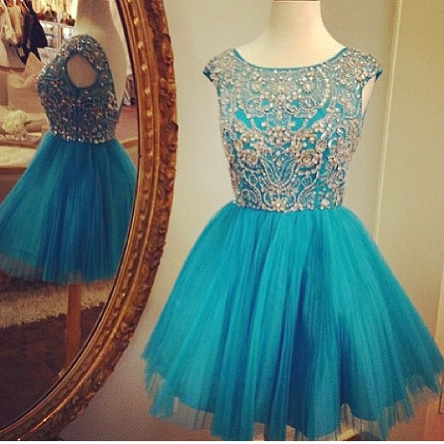 Sparkly Homecoming Dresses,tulle With Beaded Cocktail Dresses,sweet 16 Dresses For 2016 Girls 1543