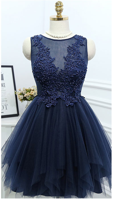 Navy Blue Homecoming Dresses,Simple 