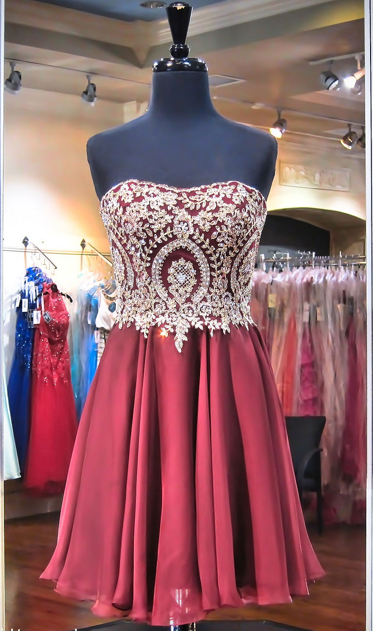 Gold Lace Homecoming Dresses,burgundy Chiffon Short Prom Dresses,strapless 2k16 Hoco Dresses,lace Sweet 16 Dresses,1852
