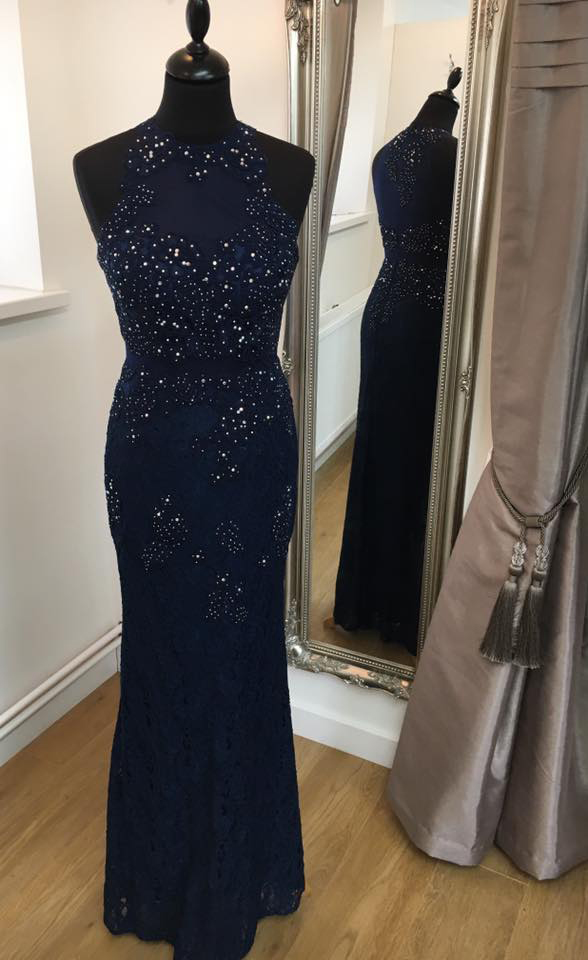 Navy Blue Lace Prom Dresses,mermaid 2017 Prom Dresses,long Lace Evening Gowns,2 Piece Party Dresses