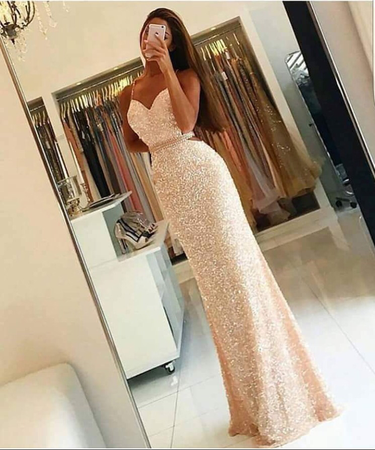 Spaghetti Strap Nude Shinny Prom Dresses,open Back Long Prom Gowns,sparkly Pageant Dresses For 2017 Prom,1925