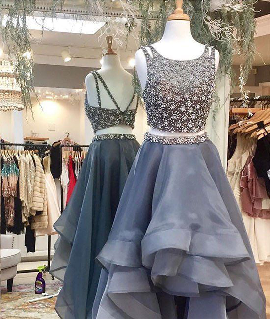 Gray Organza With Beaded Bodice Prom Dresses,two Pieces Prom Dresses,2 Pieces Formal Dresses,1992