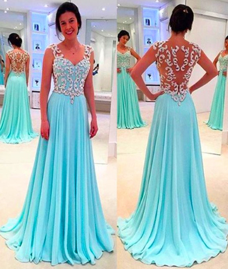 Blue Chiffon Long Prom Dresses,sweetheart Neck Pageant Dresses,embroidery Senior Prom Formal Dress,2074