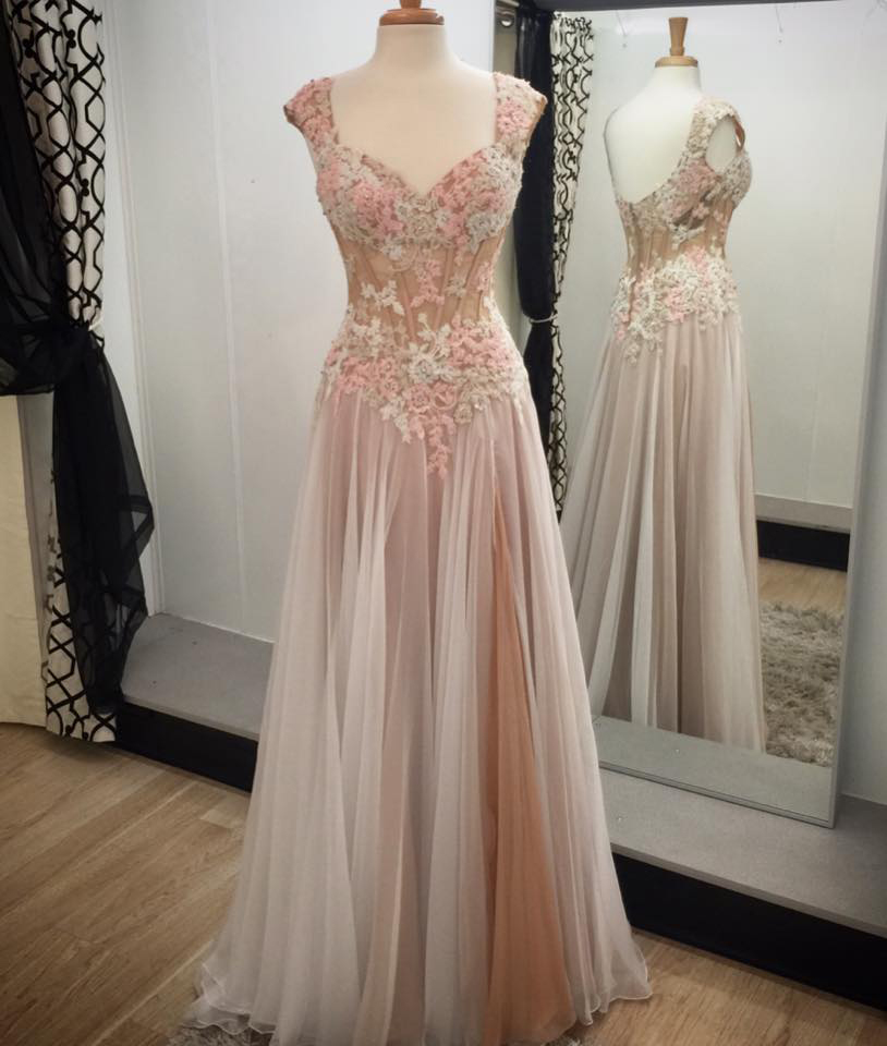 Lace Appliqued Prom Dresses,chiffon Long Formal Dresses,2017 Senior Prom Pageant Dress,2105