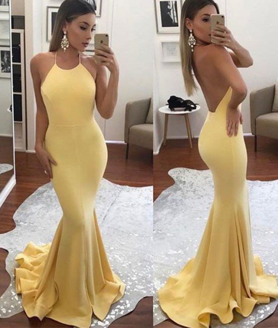 Sexy Backless Prom Dress,yellow Mermaid Formal Dress, Pageant Dress,long Prom Party Dress,2137