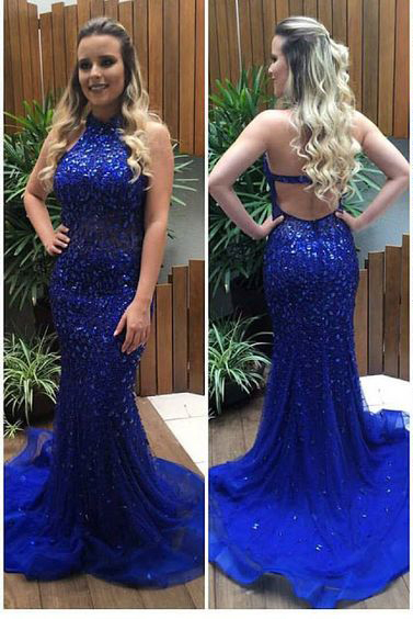 Sparkly Beaded Royal Blue Mermaid Prom Dress,shinny Formal Pageant Dress,senior Prom 2017 Dress,2142
