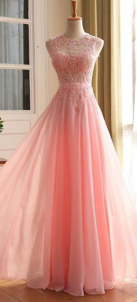 Pink Chiffon Lace Appliqued Prom Dress, Design Prom Dress, Formal Dress,2190