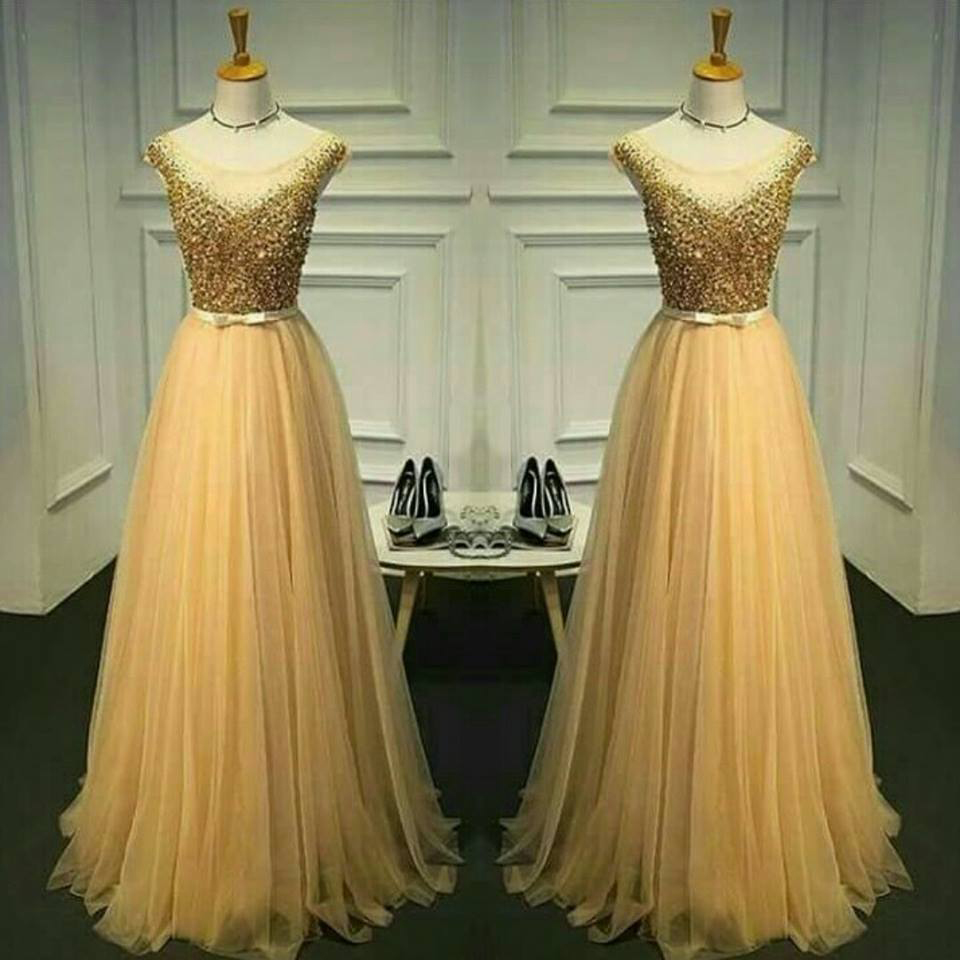 Gold Beaded Top Prom Dress,long Prom Dress,shinny Formal Dress,2204