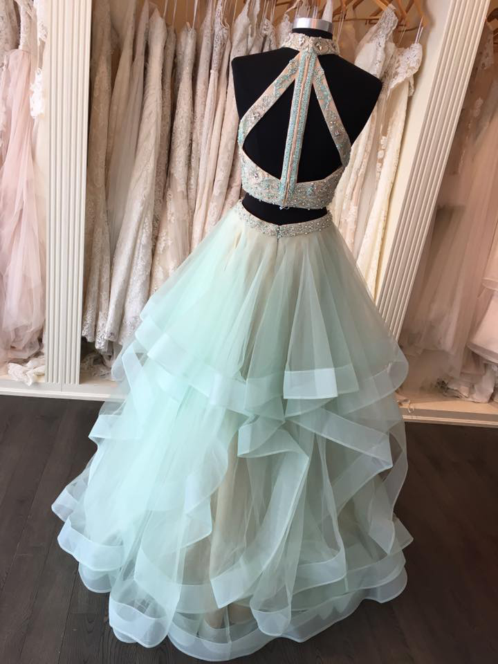 Beaded Bodice 2 Pieces Prom Dress,Light Baby Blue Organza Prom Dresses ...