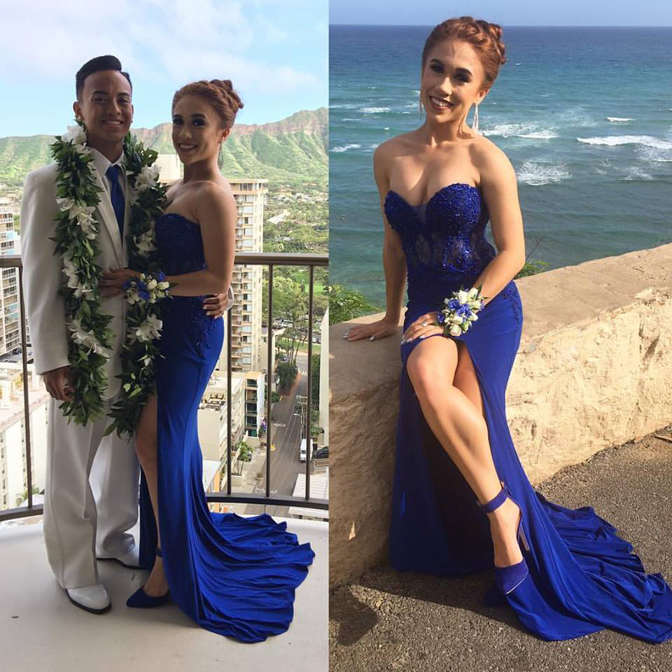 Royal Blue Jersey Prom Dress With Slit,strapless Sexy Dress For Senior Prom 2017,long Formal Gown,2268