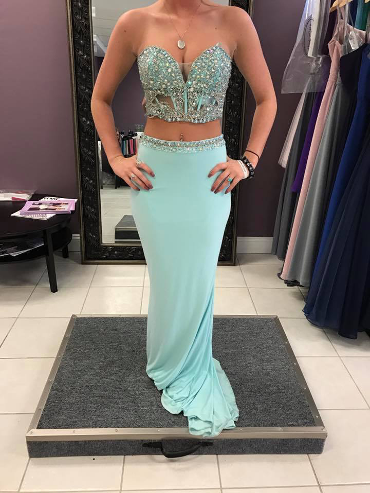Sweetheart Neck Mint Jersey Beaded Top Prom Dresses,2 Pieces Prom Gowns,mermaid Formal Dresses,2271