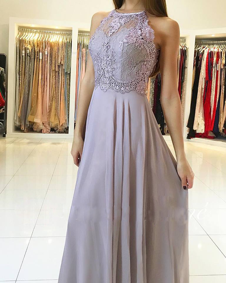 A-line Lace Top Chiffon Skirt Prom Dress,long Bridesmaid Dress,2017 Senior Prom Formal Dress,2272