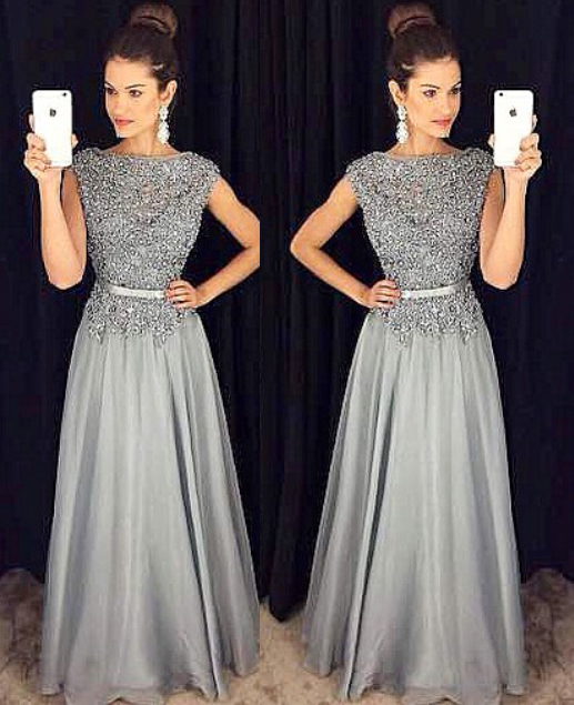 Dark Grey Lace Appliqued Long Prom Dress,senior Prom Formal Dress,pageant Dress,2284