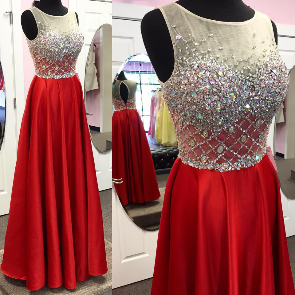 Red Satin Sparkly Prom Dresses,long Formal Dress For Senior Prom 2017,pageant Dresses,2292