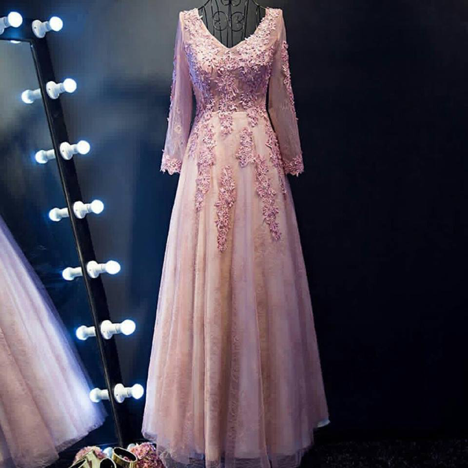 Lace Appliqued Long Sleeves Prom Dresses,long Mother For Bridal Dresses,lace Formal Dresses,2325