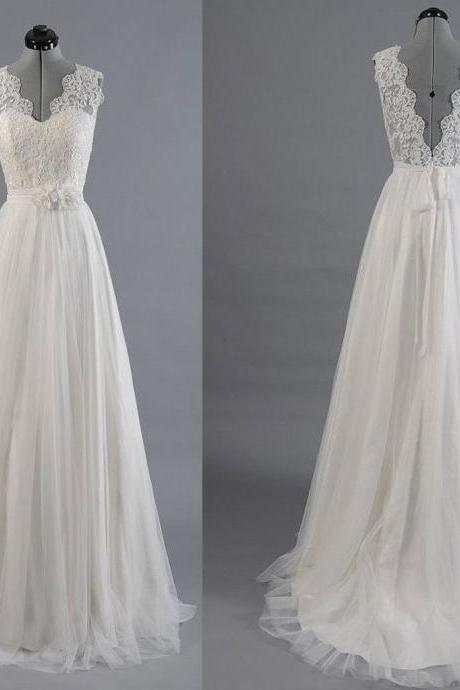 A-line Princess Cap-sleeve Lace Appliqued Sweetheart Wedding Dresses Abc00027