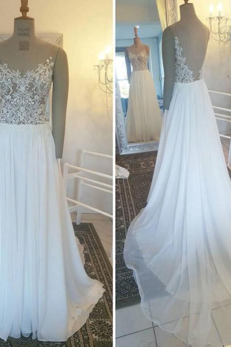 A-line Princess Appliqued Lace Sweep Train Prom Dresses V-neck Wedding Dresses Abc00027