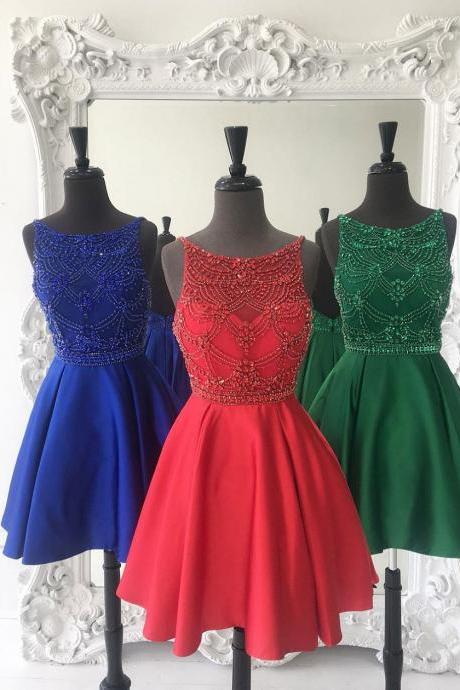 2017 Simple Jewel Sleeveless Open-back Shiny Beading Homecoming Dresses APD2633