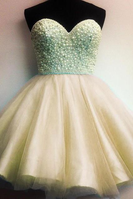 2017 A-line Princess Sweetheart Beading Sleeveless Tulle Homecoming Dresses Apd2635a
