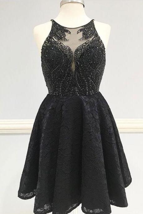 A-line Lace Beading Homecoming Dresses Little Black Dresses. Apd2699a