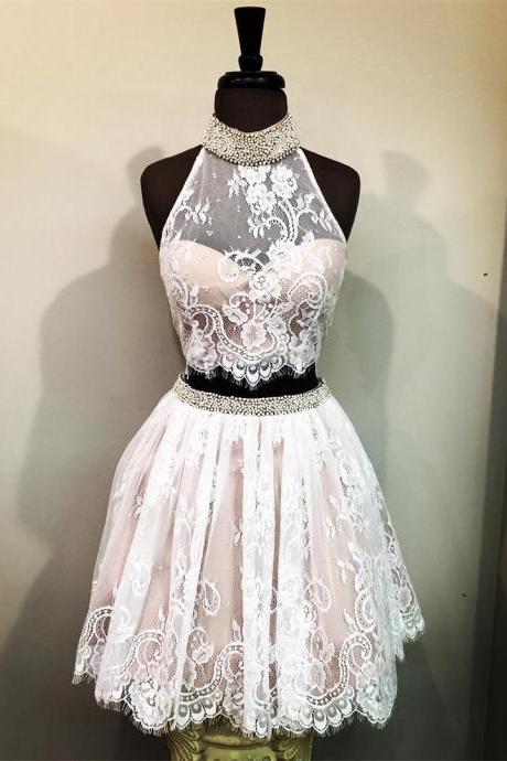 A-line Halter/sweetheart Neck Lace Bare Midriff Homecoming Dresses Apd2729