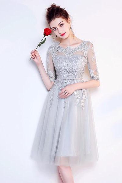 A-line Princess Appliqued Homecoming Dresses Half Sleeve Bridesmaid Dresses Asd2578