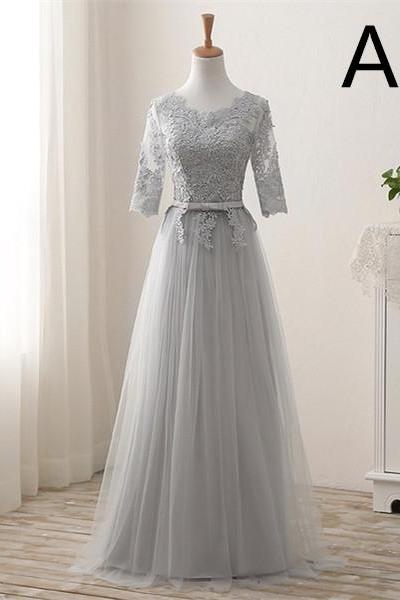 Scoop Neck Half Sleeve/long Sleeve Lace Prom Dresses Grace Bridesmaid Dresses Asd2585