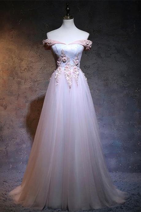 A-line Princess Off-the-shoulder Appliqued Prom Dresses Floor Length Dresses ASD2588