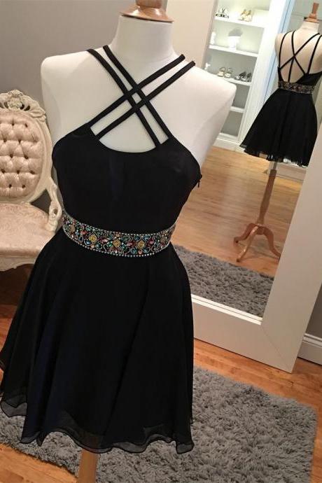 A-line Sleeveless Spaghetti Strap Homecoming Dresses,little Black Dresses Apd2742