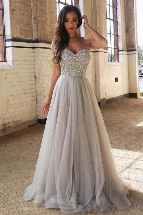 A-line Princess Sweetheart Neck Prom Dresses, Spaghetti Strap Floor Length Prom Dresses Asd2649