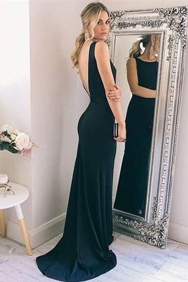 2018 Scoop Neck Sheath Prom Dresses, Sexy Backless Prom Dresses for Autumn ASD2684