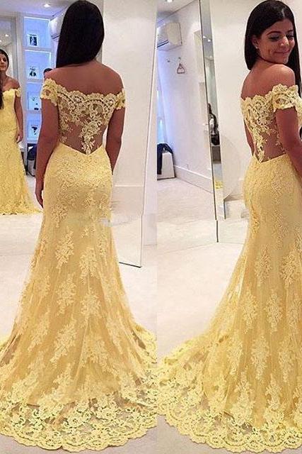 2017 Off-the-shoulder Sleeveless Lace Prom Dresses, Chic Mermaid Dresses Asd26717