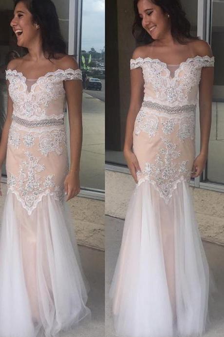 Off-the-shoulder Appliques Sheath Prom Dresses, Sleeveless Sexy Backless Dresses Asd26711