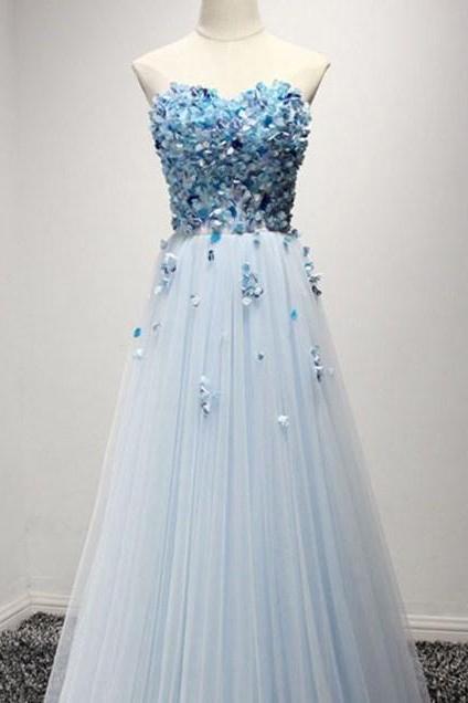 2017 A-line Princess Sweetheart Neck Sleeveless Blue Prom Dresses,floor Length Dresses Asd26769