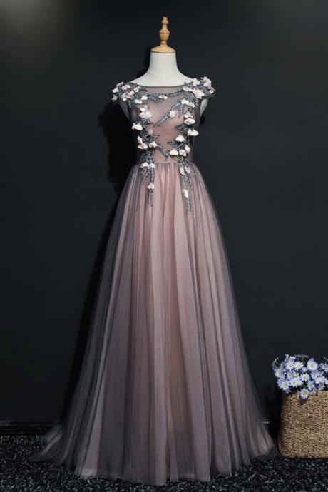 2017 A -line Princess Scoop Neck Sleeveless Floor Length Prom Dresses Asd26951