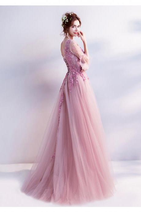 2017 A-line Princess V Neck Half Sleeve Floor Length Prom Dresses Asd26997