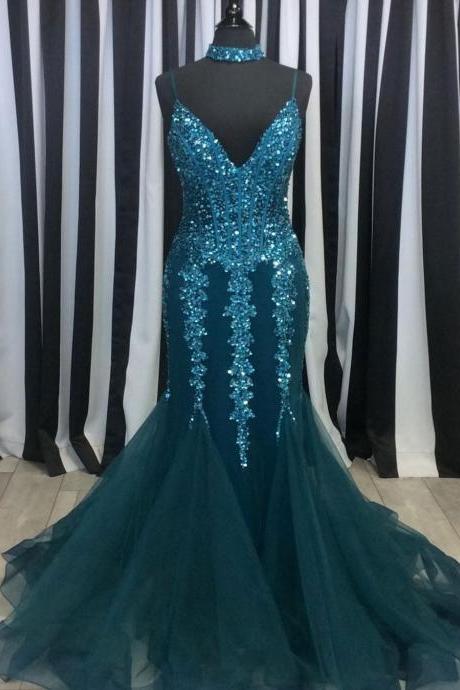 2018 A-line Princess V Neck Spaghetti Strap Prom Dresses APD3102a